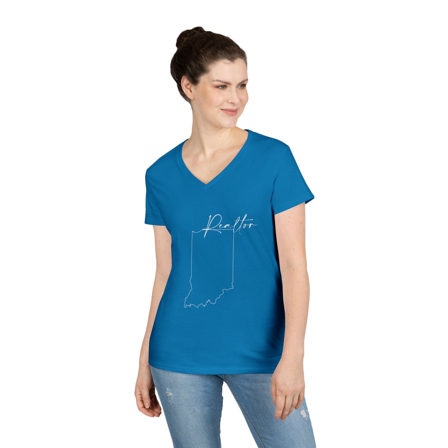 Realtor Indiana Ladies' V-Neck T-Shirt - Chic and Comfortable Style for Real Estate Pros
