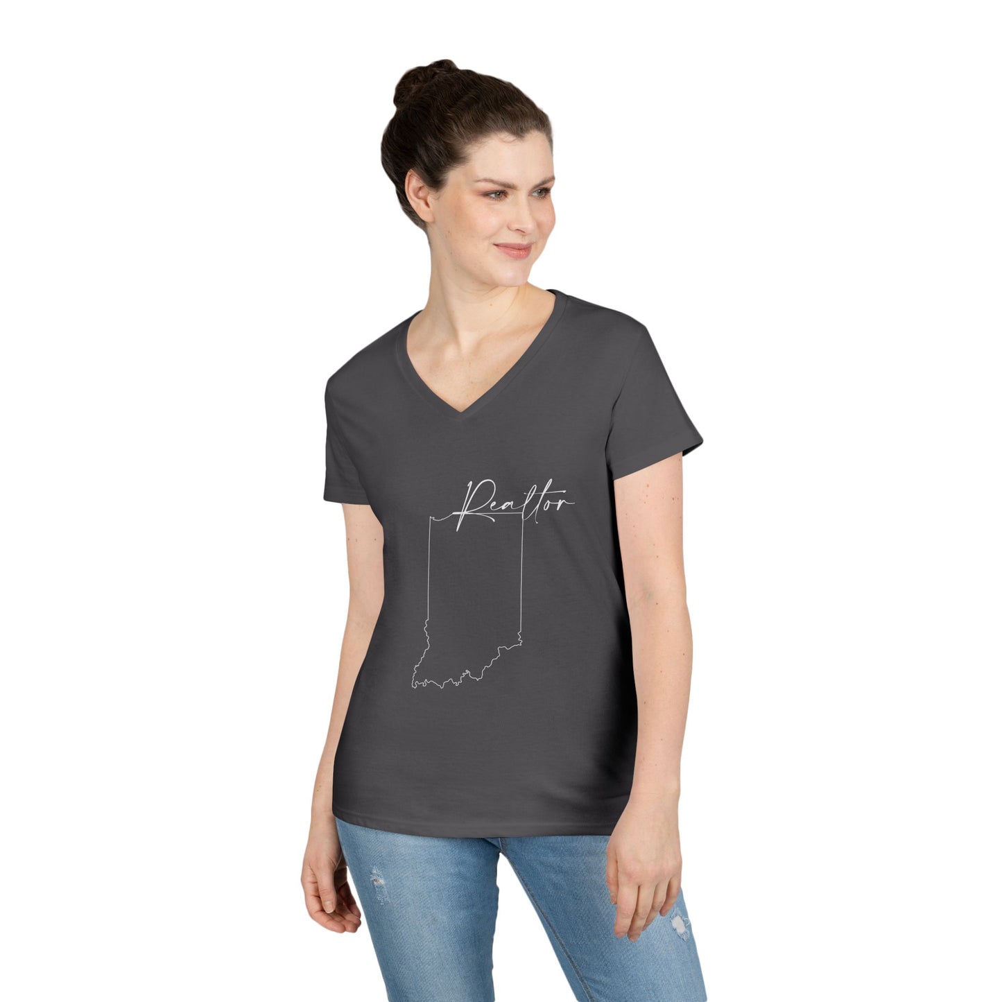 Realtor Indiana Ladies' V-Neck T-Shirt - Chic and Comfortable Style for Real Estate Pros