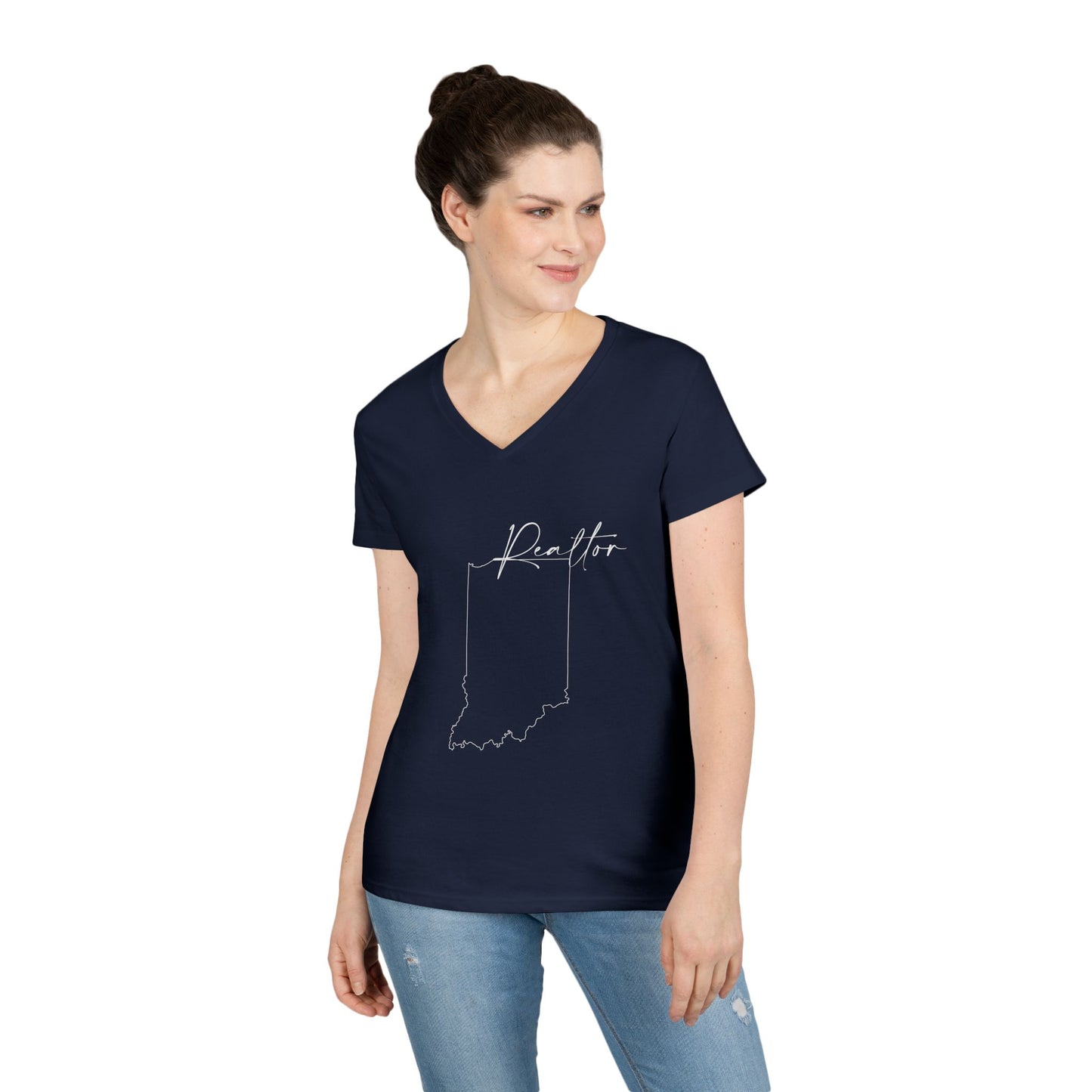 Realtor Indiana Ladies' V-Neck T-Shirt - Chic and Comfortable Style for Real Estate Pros