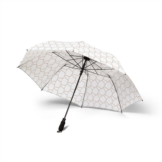 Elegant Semi-Automatic Foldable Umbrella with Geometric Design - White