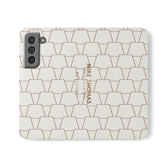Stylish Flip Case for Smartphones - Geometric Design, Card Slots - White