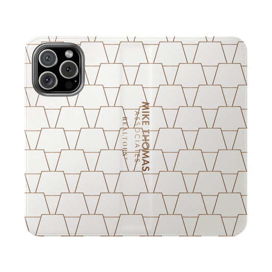 Stylish Flip Case for Smartphones - Geometric Design, Card Slots - White